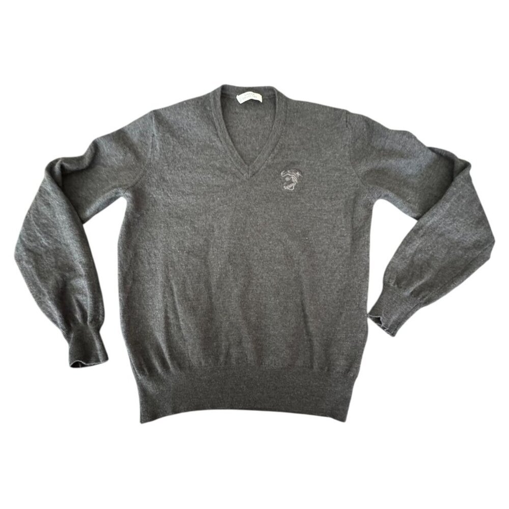 Versace Collection Logo 100% Wool Sweater in CHARCOAL Gray Mens Italian Sz L